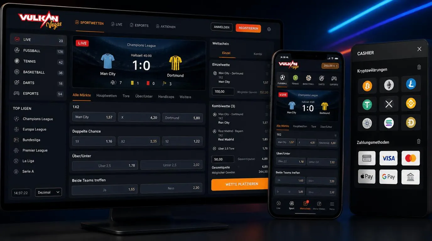 Digitaler Wettschein mit Live-Quoten für Fußball, Tennis und Basketball sowie mehreren Zahlungsoptionen